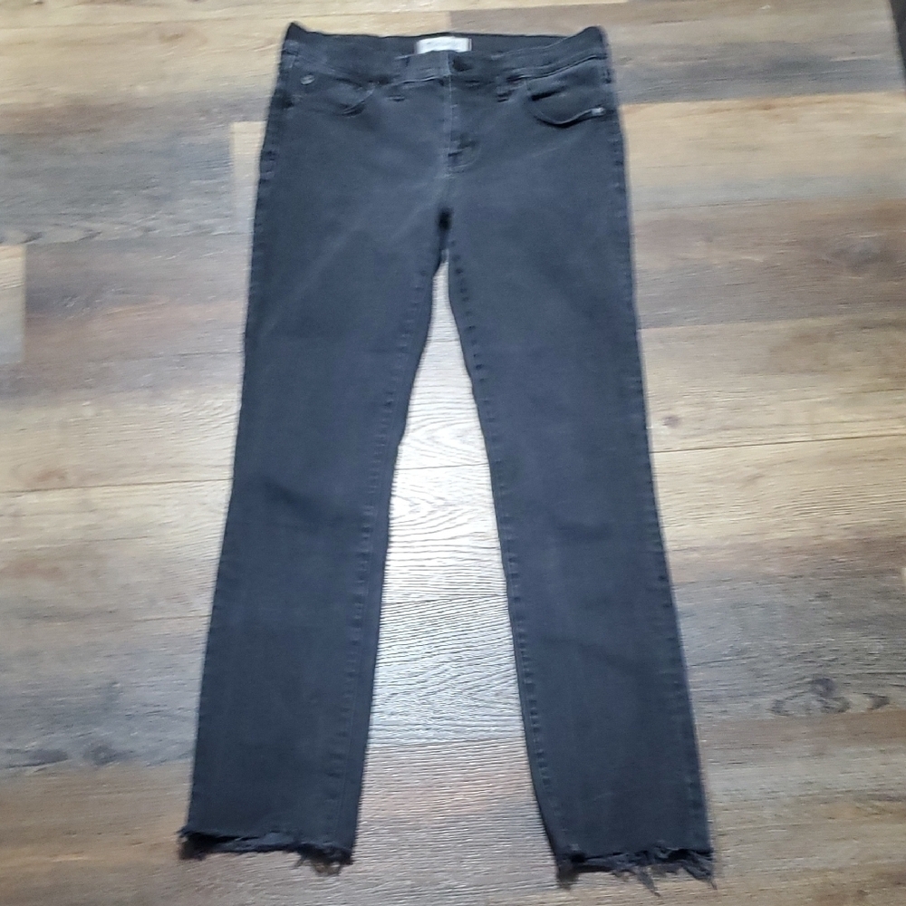 Madewell Black Straight Leg Jeans with Frayed Hem